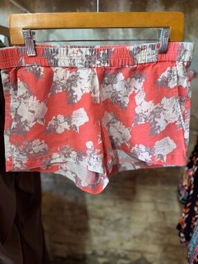 Kut From The Kloth Floral Linen Shorts Size 6 Coral Elastic Waist